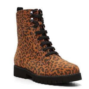 Donald Pliner Ease Leopard Print Suede Lace Up High Top Boots, Size 7 NWOB